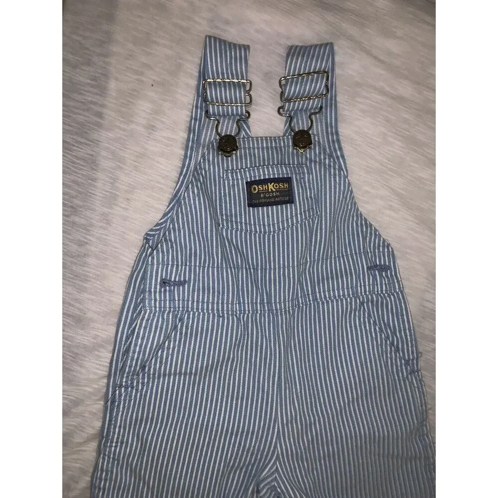 Oshkosh Bigosh VINTAGE Striped Overalls Size 12 Months Denim Vestbak Made In USA - Picture 2 of 7